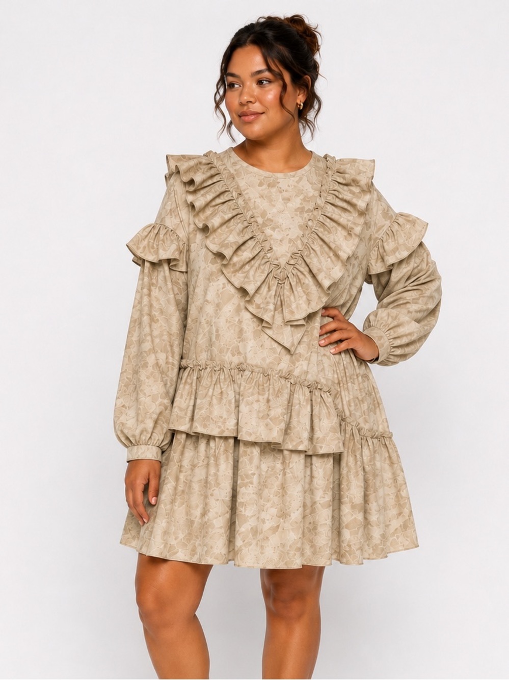 Avant Garde pale sage ruffle oversized babydoll dress. Puff sleeves, M-L